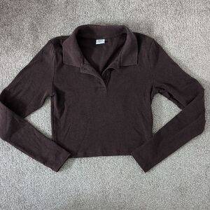Sunday Best | Brown Long Sleeve Polo Crop